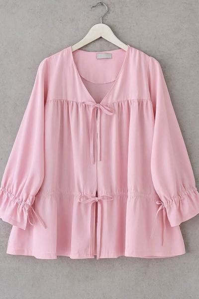 Büzgülü Poplin Kimono Pembe