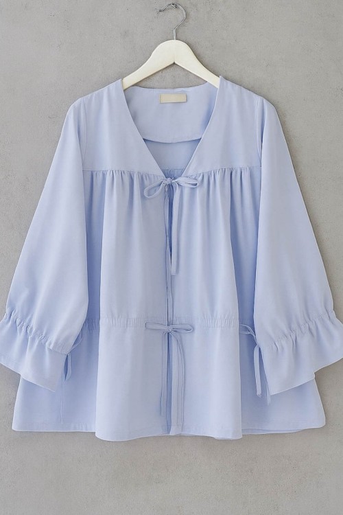 Büzgülü Poplin Kimono Mavi