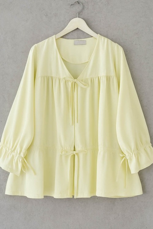 Büzgülü Poplin Kimono Sarı
