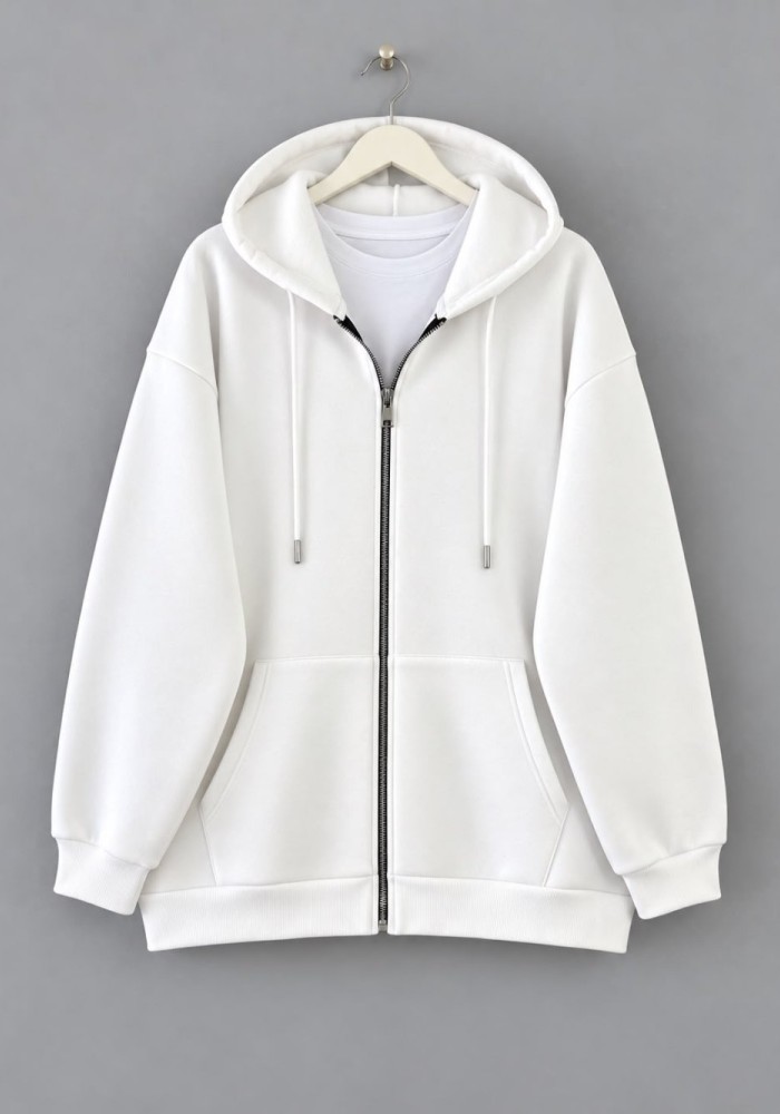 Oversize Fermuarlı Hırka Beyaz
