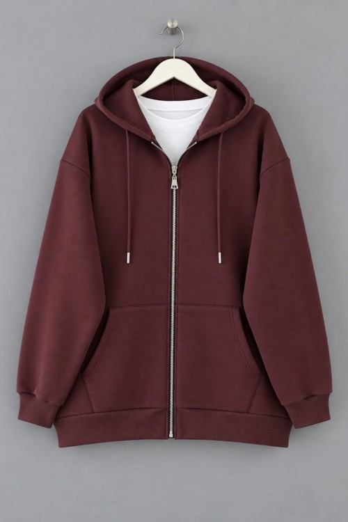 Oversize Fermuarlı Hırka Kahverengi