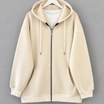 Oversize Fermuarlı Hırka Krem
