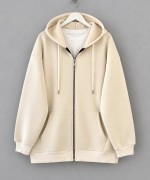 Oversize Fermuarlı Hırka Krem