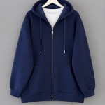 Oversize Fermuarlı Hırka Lacivert