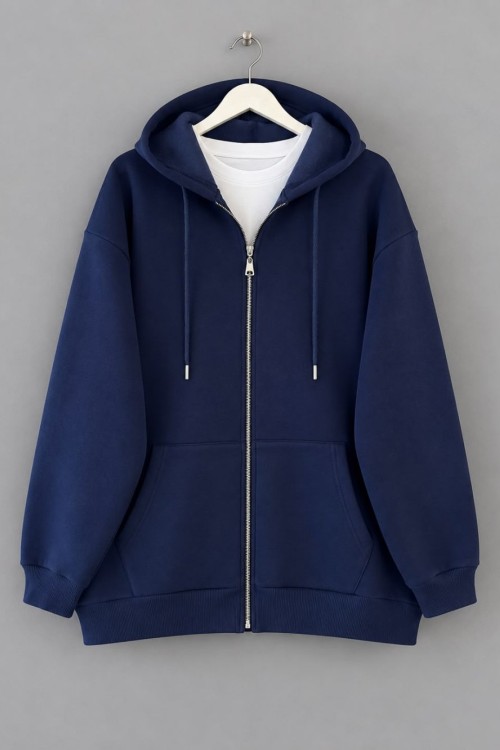 Oversize Fermuarlı Hırka Lacivert