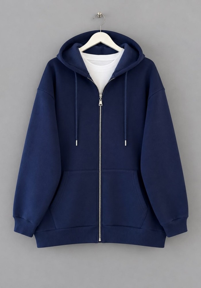 Oversize Fermuarlı Hırka Lacivert