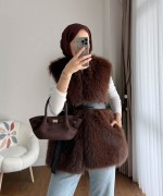 Kuşaklı Kürk Yelek Acı Kahve