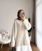 Oversize Bisiklet Yaka Kazak Taş