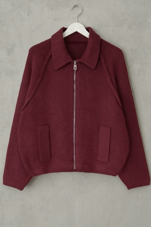 Fermuarlı Oversize Bogie Ceket Bordo