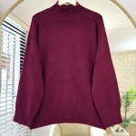 Dik Yaka Yırtmaçlı Oversize Kazak Bordo