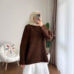 Oversize Bisiklet Yaka Kazak Kahverengi