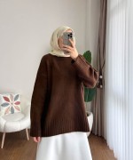 Oversize Bisiklet Yaka Kazak Kahverengi