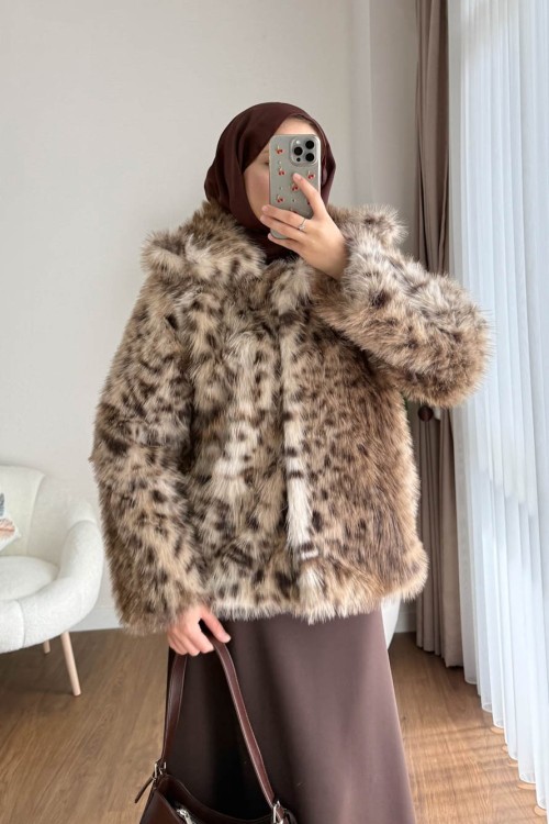 Leopar Desenli Kürk Mont Leopar
