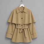 Pelerin Detaylı Ara Boy Trençkot Camel