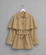 Pelerin Detaylı Ara Boy Trençkot Camel