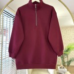 Yarım Fermuarlı Üç İplik Sweatshirt Bordo