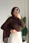 Dik Yaka Fırfırlı Body Acı Kahve