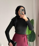 Dik Yaka Fırfırlı Body Siyah