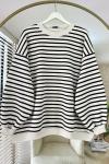 Çizgili Oversize Sweatshirt Koyu Kahverengi