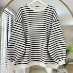 Çizgili Oversize Sweatshirt Koyu Kahverengi