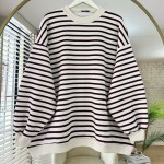 Çizgili Oversize Sweatshirt Bordo