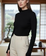 Balıkçı Yaka Parmak Geçmeli Body Siyah