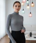 Balıkçı Yaka Parmak Geçmeli Body Gri