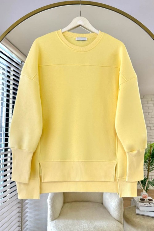 Önü Yırtmaçlı Parçalı Sweatshirt Sarı