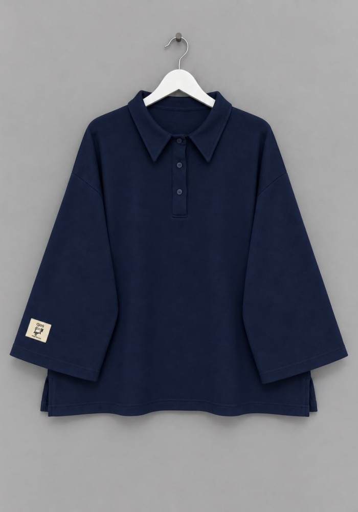Polo Yaka Üç İplik Sweatshirt Lacivert