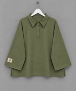 Polo Yaka Üç İplik Sweatshirt Yeşil