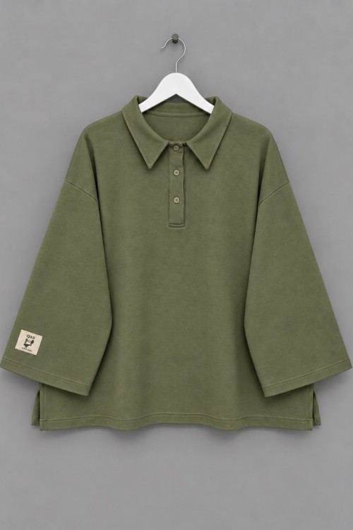Polo Yaka Üç İplik Sweatshirt Yeşil