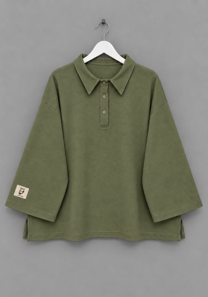 Polo Yaka Üç İplik Sweatshirt Yeşil