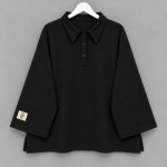 Polo Yaka Üç İplik Sweatshirt Siyah