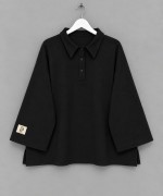 Polo Yaka Üç İplik Sweatshirt Siyah