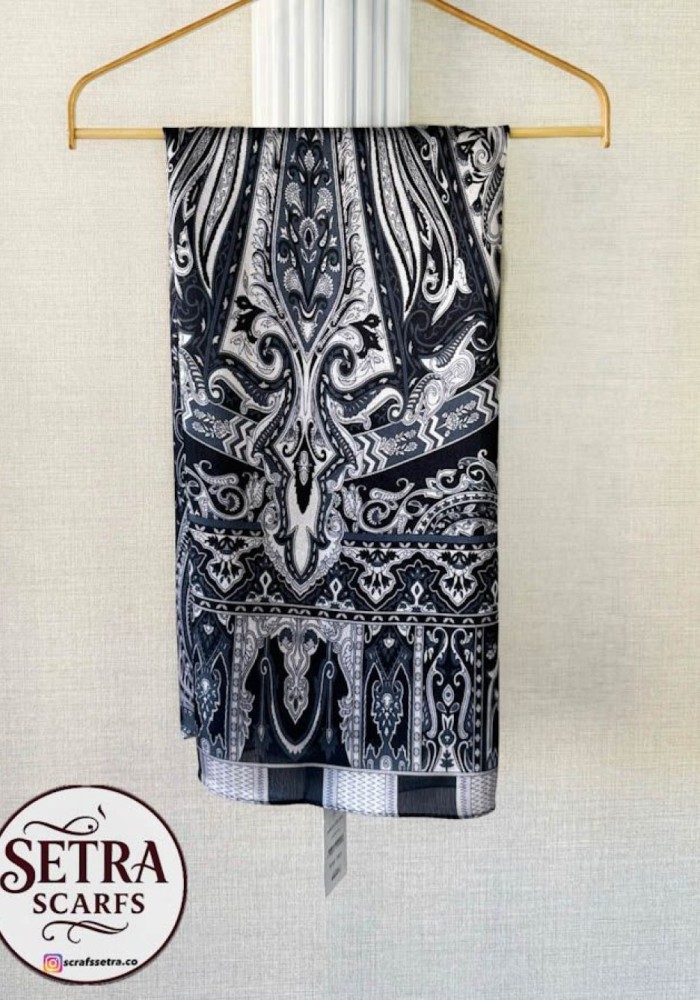 Etnik Desenli Janjan Şal Gri Siyah