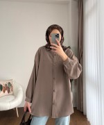 Robalı Gabardin Gömlek Kahverengi