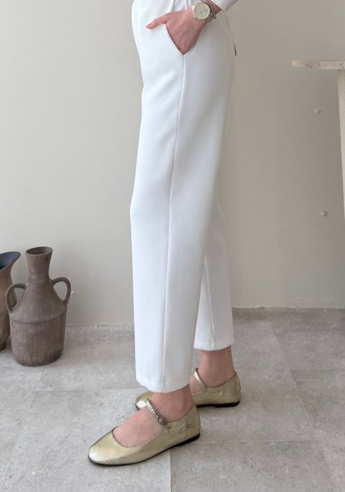 Beli Lastikli Scuba Pantolon Beyaz