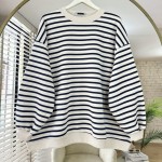 Çizgili Oversize Sweatshirt Siyah