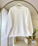 Taş Baskılı Oversize Sweatshirt Beyaz