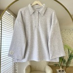 Polo Yaka Armalı Sweatshirt Gri Melanj