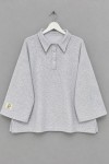 Polo Yaka Üç İplik Sweatshirt Gri Melanj