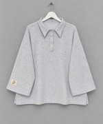 Polo Yaka Üç İplik Sweatshirt Gri Melanj
