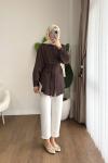 Pul İşlemeli Armürlü Gömlek Koyu Kahverengi