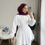 Brit Düğmeli Nervürlü Gömlek Beyaz