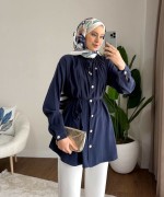 Yaka Bağcıklı Salaş Tunik Lacivert