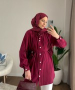 Yaka Bağcıklı Salaş Tunik Bordo
