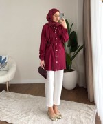 Yaka Bağcıklı Salaş Tunik Bordo