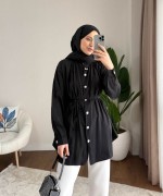 Yaka Bağcıklı Salaş Tunik Siyah