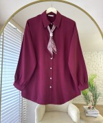 Fularlı Basic Gömlek Bordo