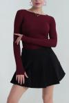 Kayık Yaka Parmak Geçmeli Body Bordo